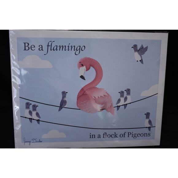 Jenny Danko Illustration Flamingo Pigeon Print - Picture 1 of 3